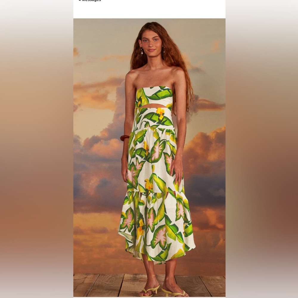 Off-White Summer Foliage Euroflax™ Premium Linen Midi Dress